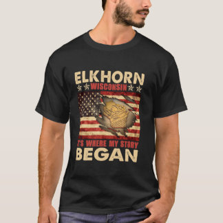 Elkhorn Wisconsin USA Flag 4. Juli Langschläfer T-Shirt