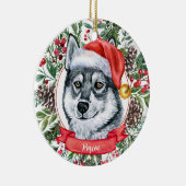 Elkhound Hund Custom Weihnachtsmannmütze Weihnacht Keramik Ornament (Rechts)