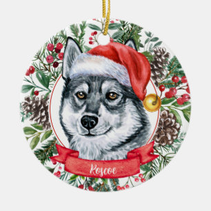 Elkhound Hund Custom Weihnachtsmannmütze Weihnacht Keramik Ornament