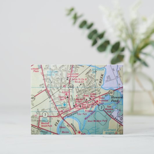 ELKTON, MD Vintag Map Postcard Postkarte (Stehend Vorderseite)