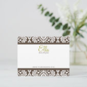 Ella #1 Brown Damask Chic Bow Card Postkarte (Stehend Vorderseite)