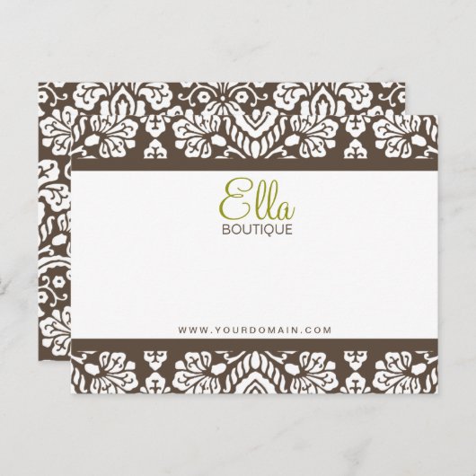 Ella #1 Brown Damask Chic Bow Card Postkarte (Vorne/Hinten)