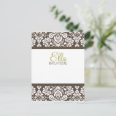 Ella Brown Damask Chic Postcard Vertikal Postkarte (Stehend Vorderseite)
