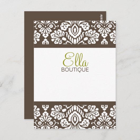 Ella Brown Damask Chic Postcard Vertikal Postkarte (Vorne/Hinten)