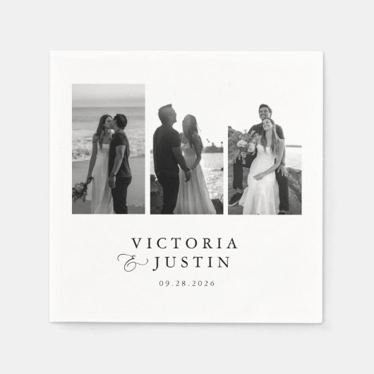 ELLA Modern 3 Foto Wedding Serviette (Vorderseite)