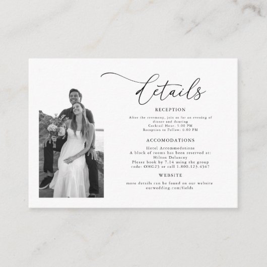 ELLA Modern Foto Wedding Details Begleitkarte (Vorderseite)