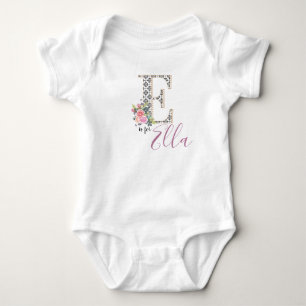 Ella Name Baby Outfit Letter E Romper Floral Girl Strampler
