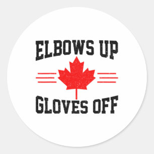 Ellbogen hoch, Handschuhe ab, Kanada-Flagge, Hocke Runder Aufkleber