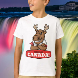 Ellbogen hoch Kanada! Lustiger Elch hält Flagge Ki T-Shirt