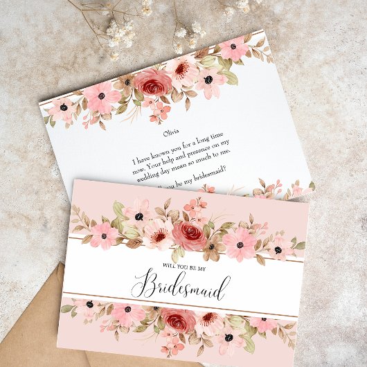 ELLE Pink Blume Elegante Bridesmaid Card Postkarte
