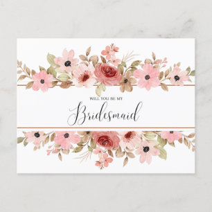 ELLE Pink Blume Elegante Bridesmaid Card Postkarte