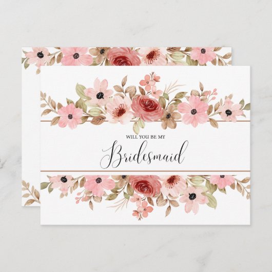 ELLE Pink Blume Elegante Bridesmaid Card Postkarte (Vorne/Hinten)