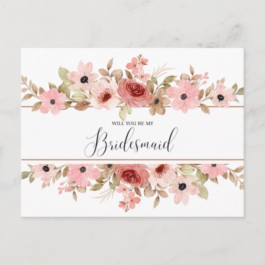 ELLE Pink Blume Elegante Bridesmaid Card Postkarte (Vorderseite)