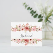ELLE Pink Blume Elegante Bridesmaid Card Postkarte (Stehend Vorderseite)