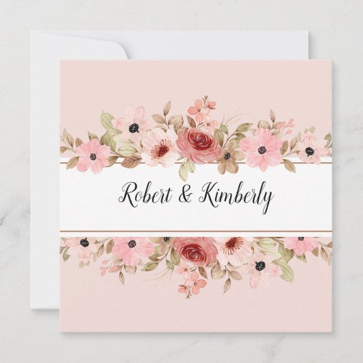 ELLE Pink Blume Elegante Hochzeit Einladung (Vorderseite)