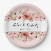 ELLE Pink Blume Elegante Hochzeit Pappteller (Vorderseite)