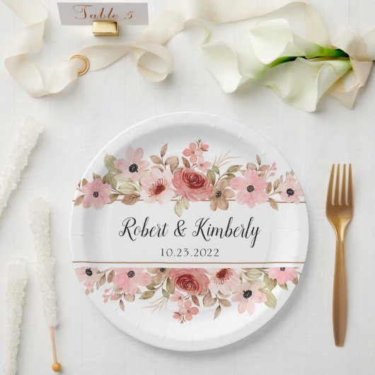 ELLE Pink Blume Elegante Hochzeit Pappteller (Hochzeit)