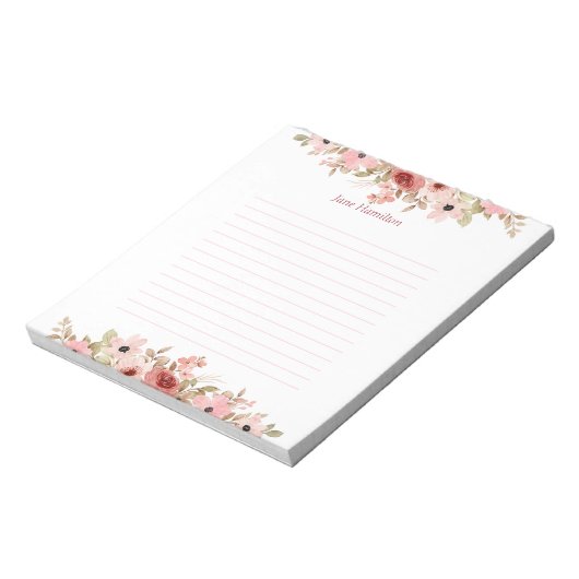 ELLE Rosa Blume Elegant Lined Notizblock (Rotiert)