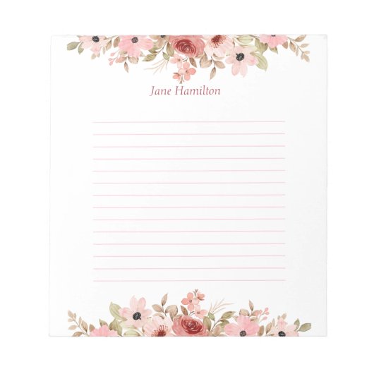 ELLE Rosa Blume Elegant Lined Notizblock (Vorderseite)