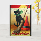 Ellen H. Clapsaddle: Black Cat, Broom und Hat Karte (Gelbe Blume)