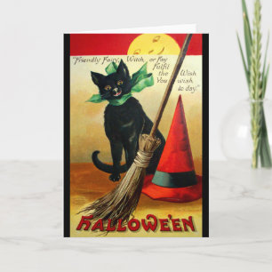 Ellen H. Clapsaddle: Black Cat, Broom und Hat Karte