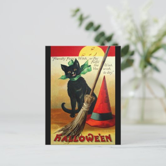 Ellen H. Clapsaddle: Black Cat, Broom und Hat Postkarte (Stehend Vorderseite)