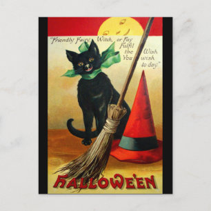 Ellen H. Clapsaddle: Black Cat, Broom und Hat Postkarte