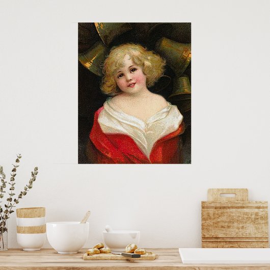 Ellen H. Clapsaddle - Christmas Girl with Bells Poster (Küche)