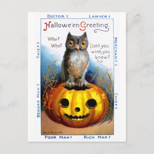 Ellen H. Clapsaddle: Halloween-Eule Postkarte (Vorderseite)