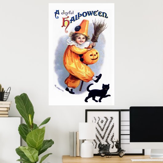 Ellen H. Clapsaddle: Halloween Harlequin mit Cat Poster (Heimbüro)