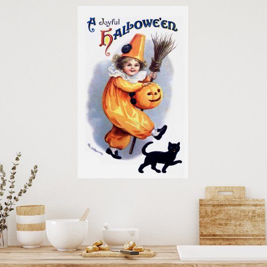 Ellen H. Clapsaddle: Halloween Harlequin mit Cat Poster (Küche)