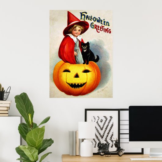 Ellen H. Clapsaddle: Hexe in Jack O'Lantern Poster (Heimbüro)