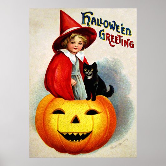 Ellen H. Clapsaddle: Hexe in Jack O'Lantern Poster (Vorne)