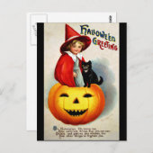 Ellen H. Clapsaddle: Hexe in Jack O'Lantern Postkarte (Vorne/Hinten)