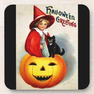 Ellen H. Clapsaddle: Hexe in Jack O'Lantern Untersetzer