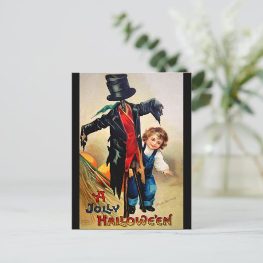Ellen H. Clapsaddle: Junge mit Scarecrow Postkarte (Stehend Vorderseite)