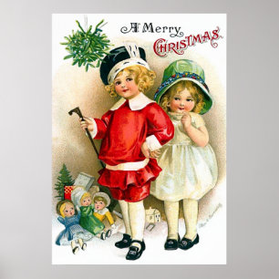 Ellen H. Clapsaddle: Junge und Mädchen mit Spielze Poster