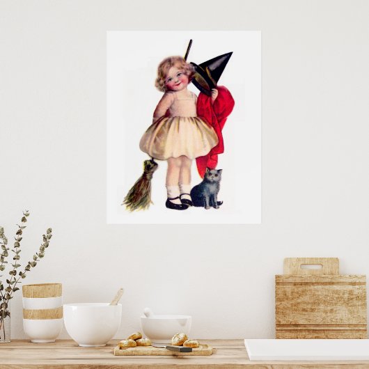 Ellen H. Clapsaddle: Kleine Hexe mit Katze Poster (Küche)