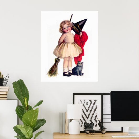 Ellen H. Clapsaddle: Kleine Hexe mit Katze Poster (Heimbüro)