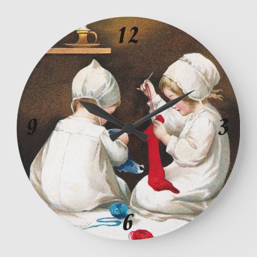 Ellen H. Clapsaddle: Mädchen, die Strümpfe nähen Große Wanduhr (Vorderseite)