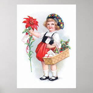 Ellen H. Clapsaddle: Mädchen mit Poinsettia Poster
