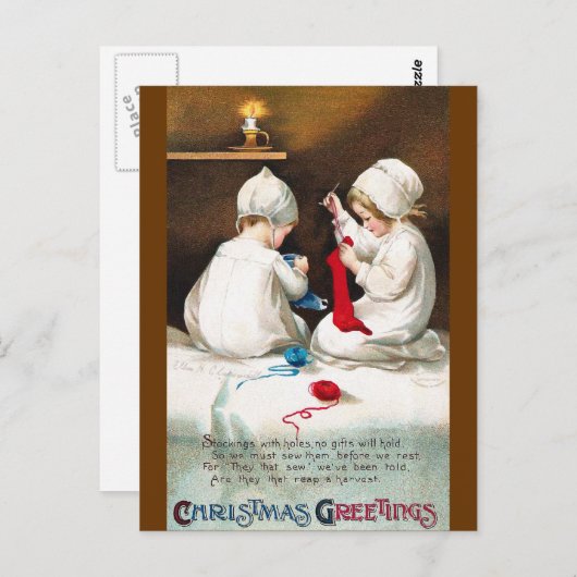 Ellen H. Clapsaddle: Mädchen stitching Strumpfs Postkarte (Vorne/Hinten)