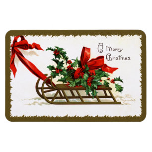 Ellen H. Clapsaddle: Schlitten mit Holly Magnet