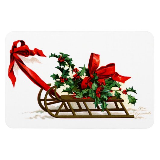 Ellen H. Clapsaddle: Schlitten mit Holly Magnet (Horizontal)