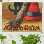 Ellen H. Clapsaddle: Schwarze Katze, Besen und Hut Geschirrtuch (Gefaltet)