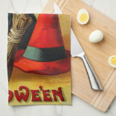 Ellen H. Clapsaddle: Schwarze Katze, Besen und Hut Geschirrtuch (Viertel Falte)