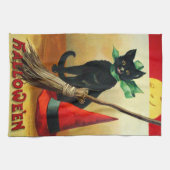 Ellen H. Clapsaddle: Schwarze Katze, Besen und Hut Geschirrtuch (Horizontal)