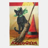 Ellen H. Clapsaddle: Schwarze Katze, Besen und Hut Geschirrtuch (Vertikal)