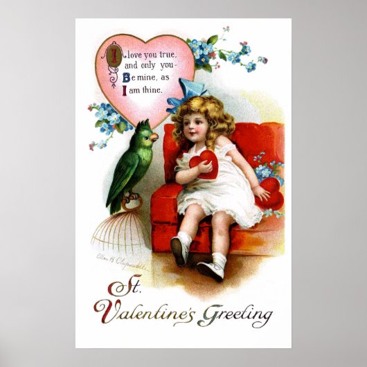 Ellen H. Clapsaddle: Valentine Girl with Parrot Poster (Vorne)