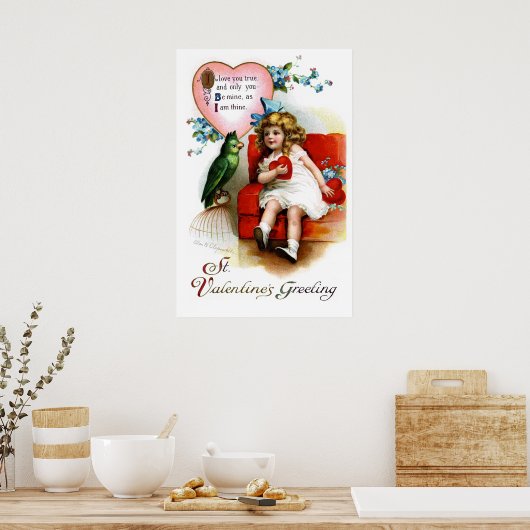 Ellen H. Clapsaddle: Valentine Girl with Parrot Poster (Küche)